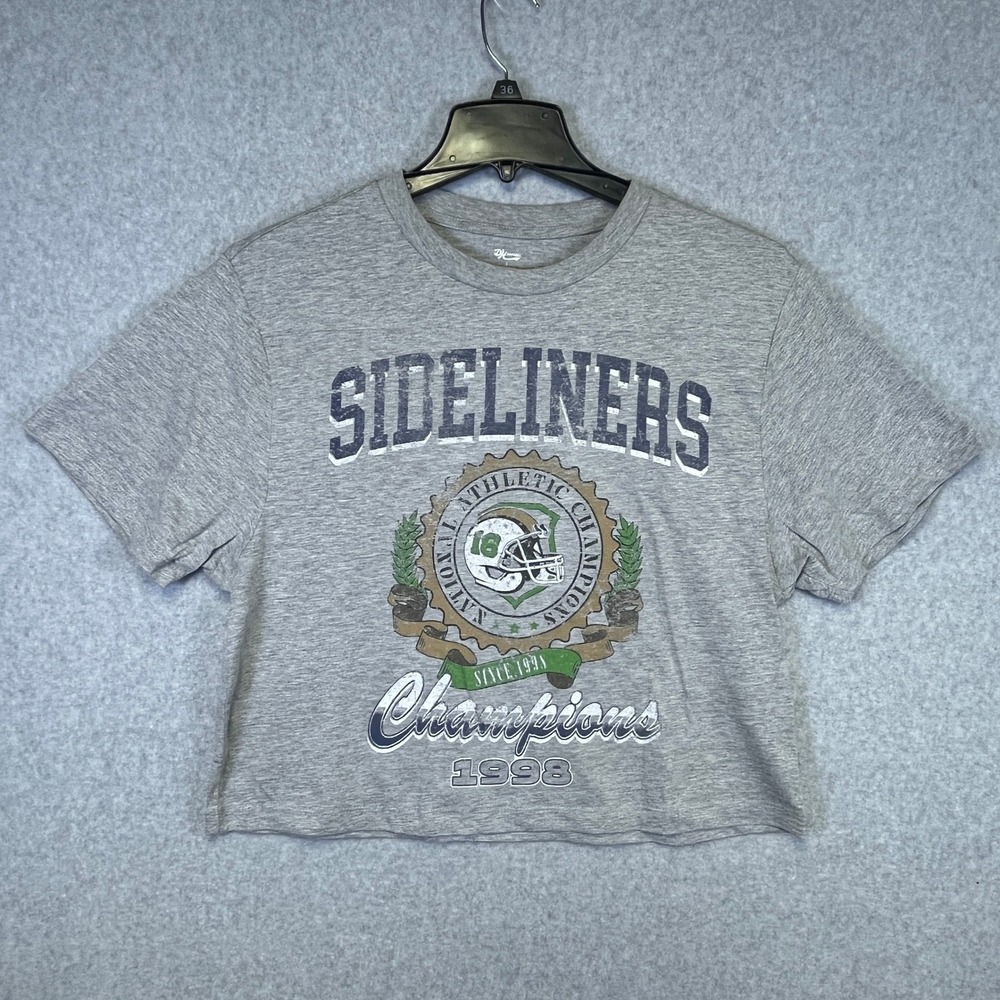 DH Apparel Shirt Women's L Gray Sideliners Football Champions‎ 1998 Crop Top